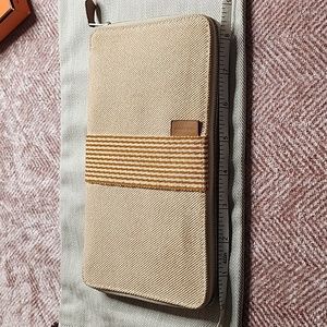 Hermes Beige and Gold Canvas Zip Wallet